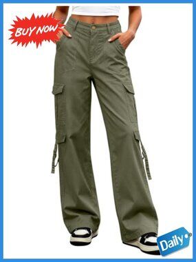 Eddoyee High Waisted Cargo Pants Wide Leg Hiking Pants for Women